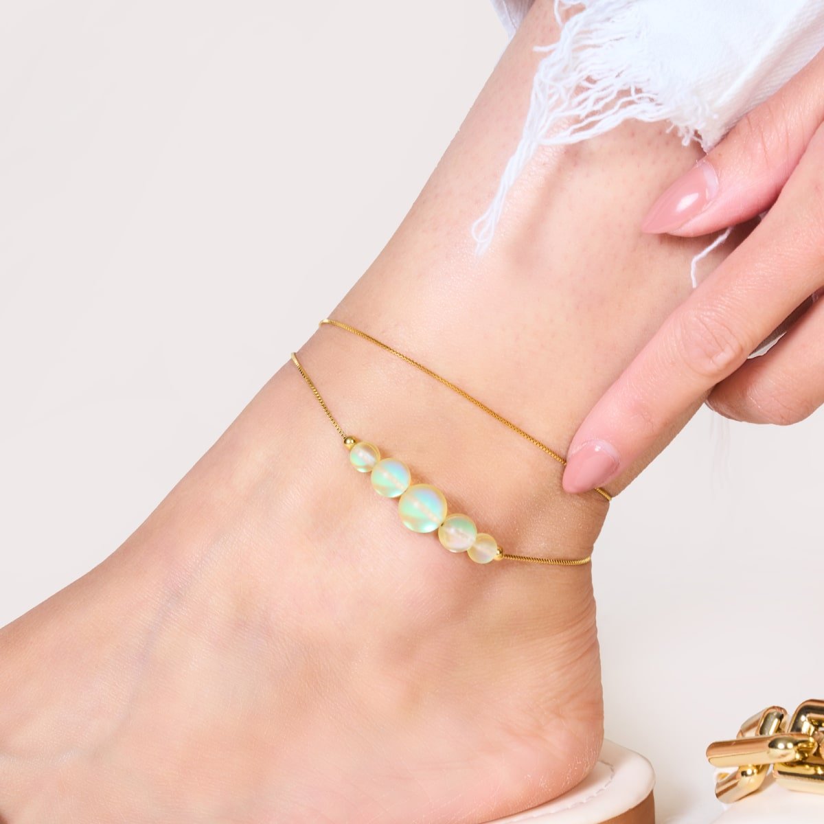 Canari | Or Vermeil | Bracelet de cheville fermoir infini en verre sirène